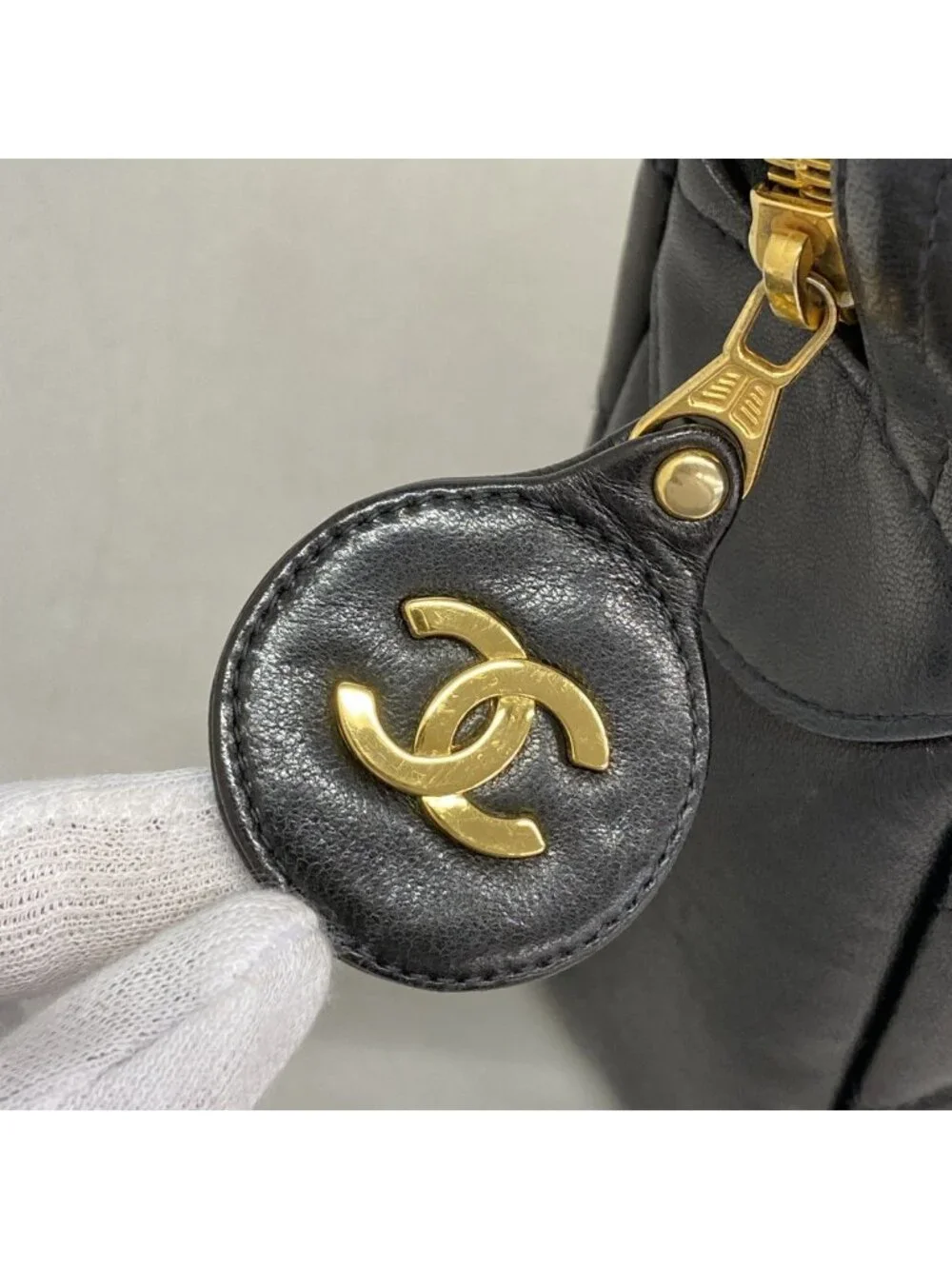 Chanel Shoulder Bag Quilted Lambskin Black Gold